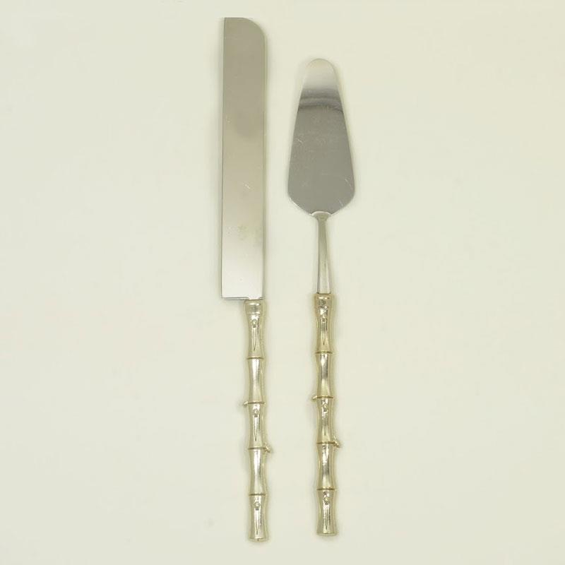 Bambu 2 Parça Pasta Seti Gümüş - gümüş-rengi-bambu-saplı-pasta-servis-takımı