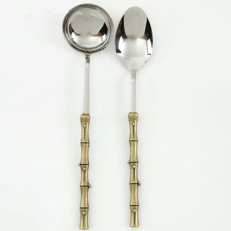 Bambu 2 Parça Pilav Kaşığı ve Çorba Kepçesi Seti Antik - çamlıca-home-bambu-desenli-antik-servis-seti