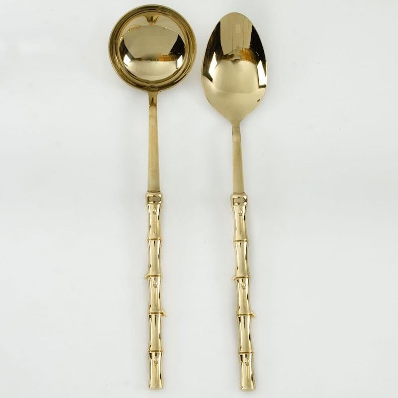 Bambu 2 Parça Pilav Kaşığı ve Çorba Kepçesi Seti Titanyum - çamlıca-home-bambu-desenli-titanyum-servis-seti