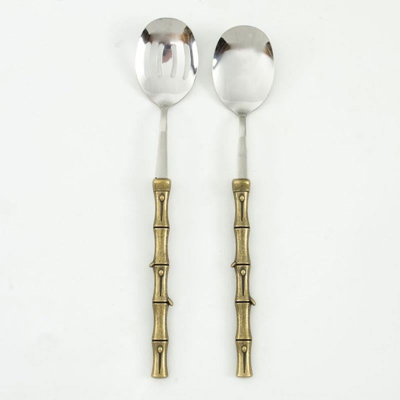 Bambu 2 Parça Salata Servis Seti Antik - rustik-mutfak-salata-gereçleri-bambu-saplı