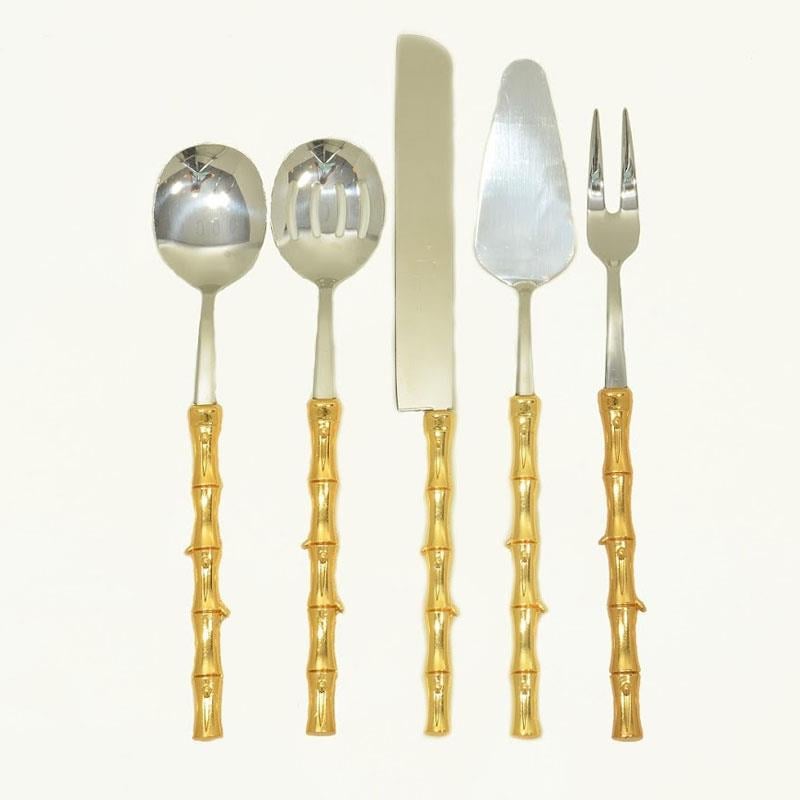 Bambu 5 Parça Servis Seti Altın - çamlıca-home-altın-bambu-pasta-seti-5-parça