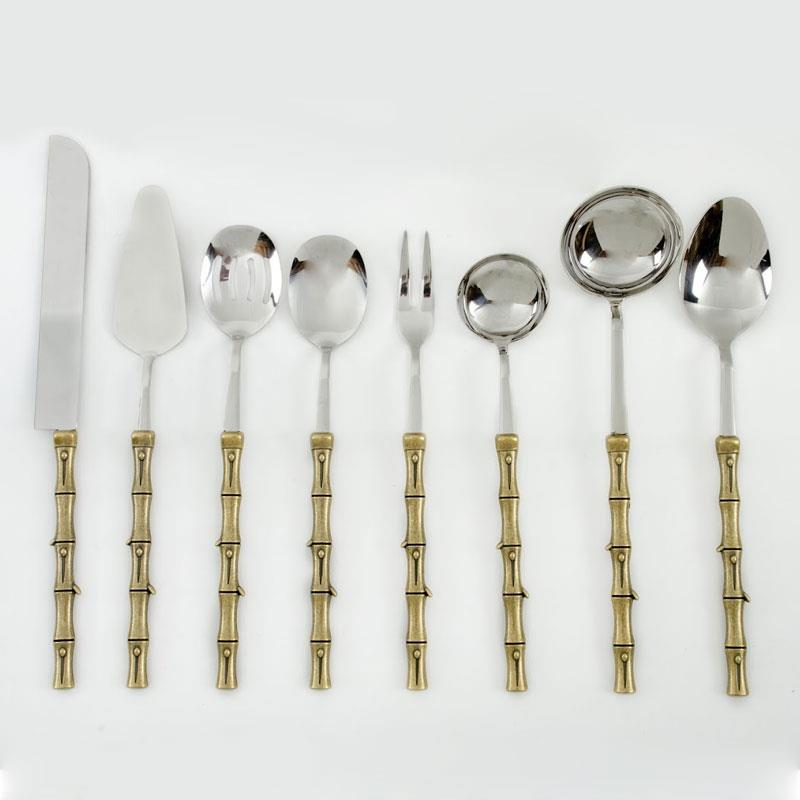 Bambu 8 Parça Servis Seti Antik - antik-rengi-kapsamlı-mutfak-servis-takımı-bambu-saplı