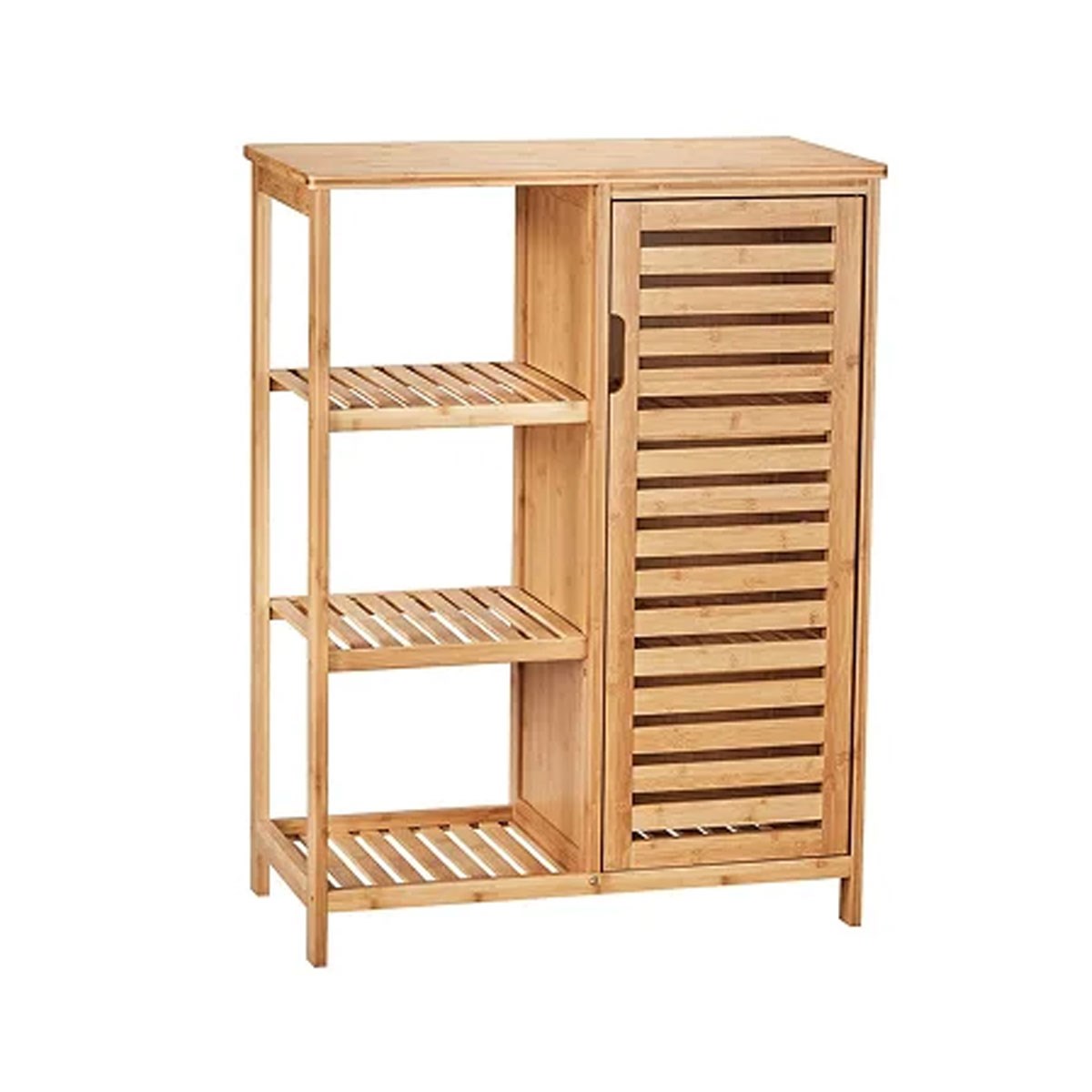 Bambu Raflı ve Tek Kapaklı Banyo Dolabı 66x33x87 cm - Panalı