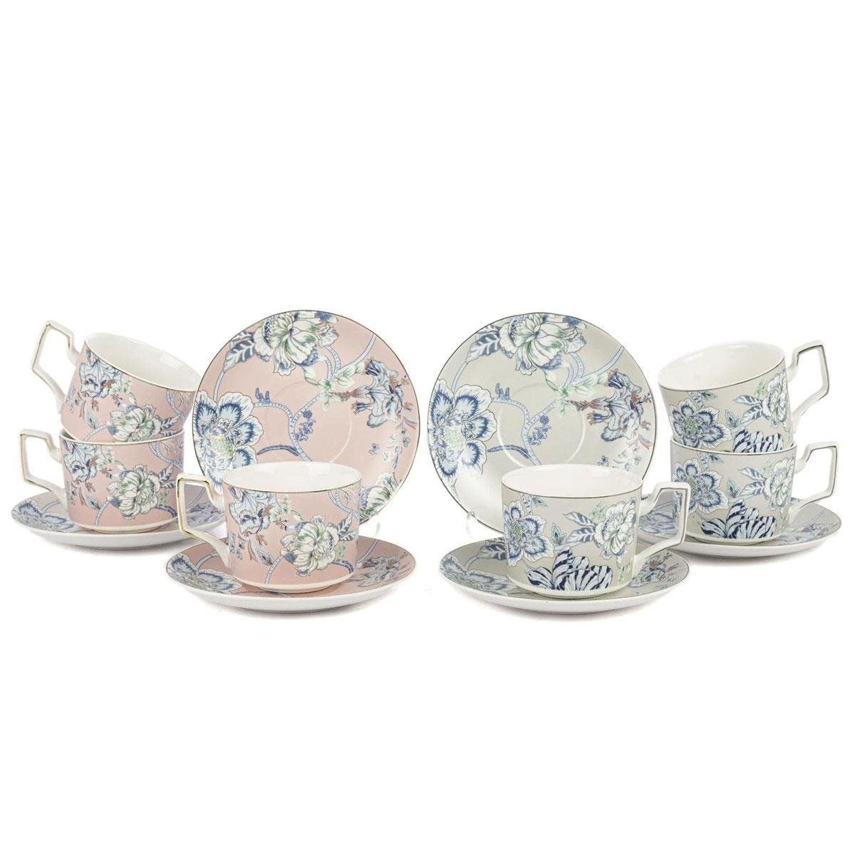 Bluem 6 Kişilik 230cc Porselen Çay Fincan Takımı - Pastel Çiçek Desenli