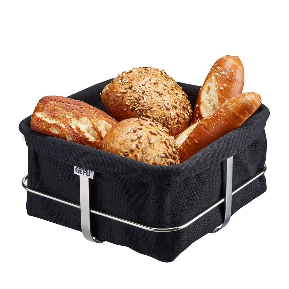 Brunch Kare Ekmek Sepeti Siyah Renk Paslanmaz Çelik/Pamuk - Gefu