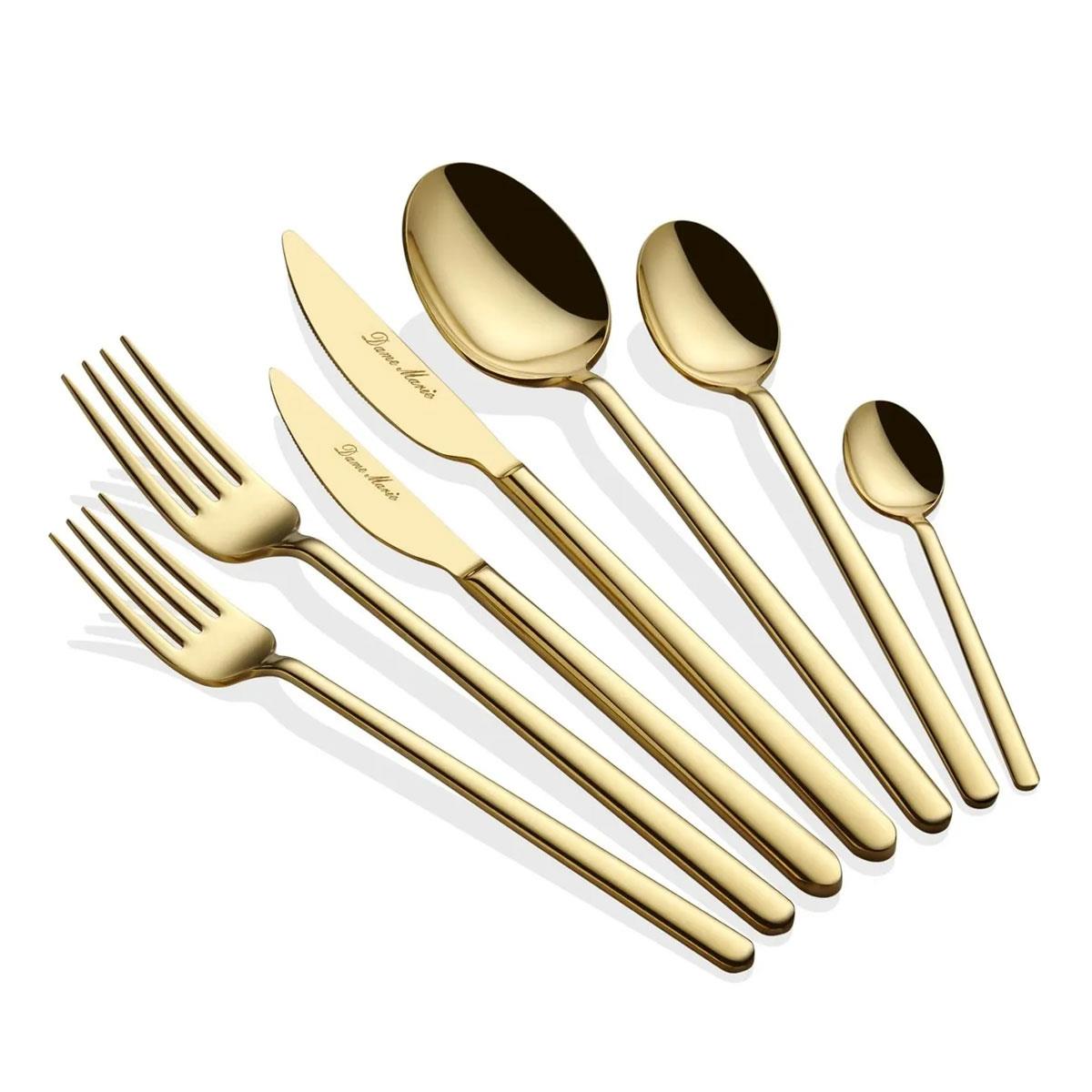 Dame Marie Allegra 6 Kişilik Parlak Altın Çatal Kaşık Bıçak Seti Parlak Çelik