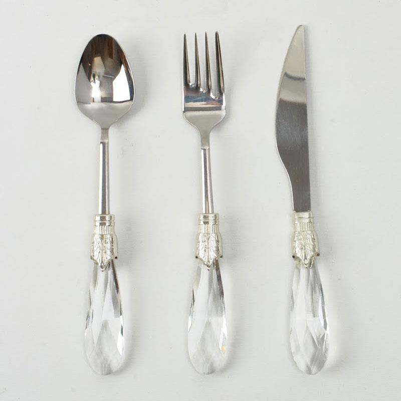 Emayra 18 Parça 6 Kişilik Gümüş Kristal Saplı Tatlı Çatal Kaşık Bıçak Seti - Çamlıca Home