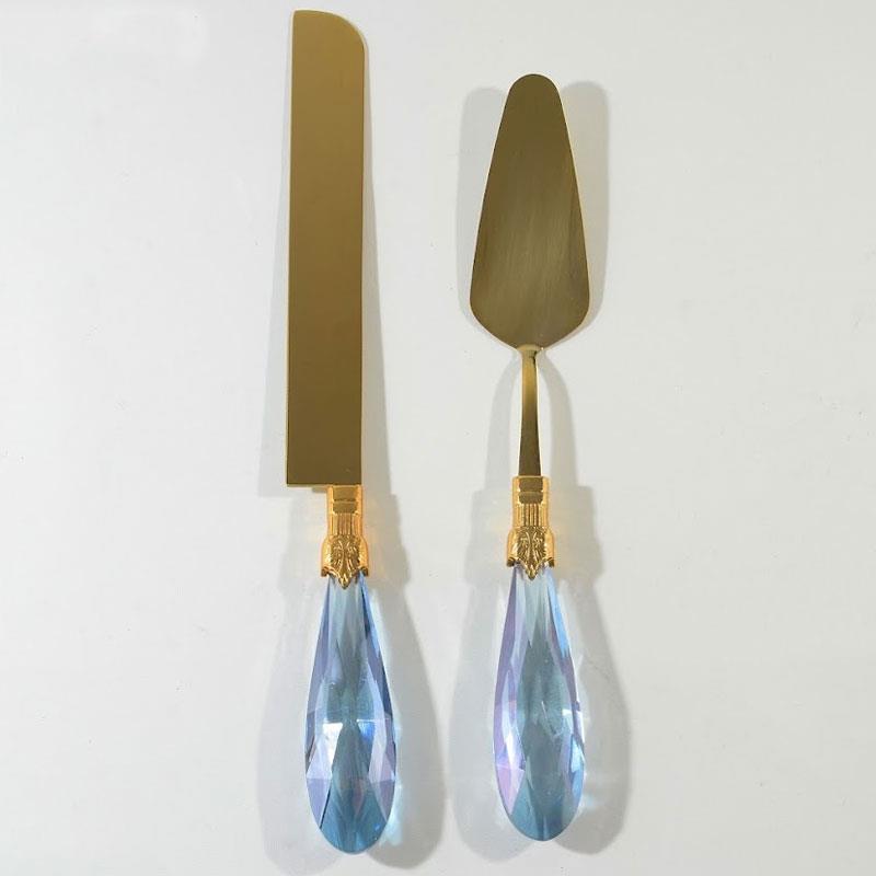 Diamond 2 Parça Pasta Servis Seti Mavi Altın - Çamlıca Home