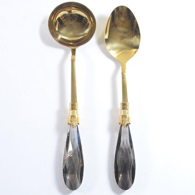 Diamond 2 Parça Pilav Kaşığı ve Çorba Kepçesi Seti Füme Altın - Çamlıca Home