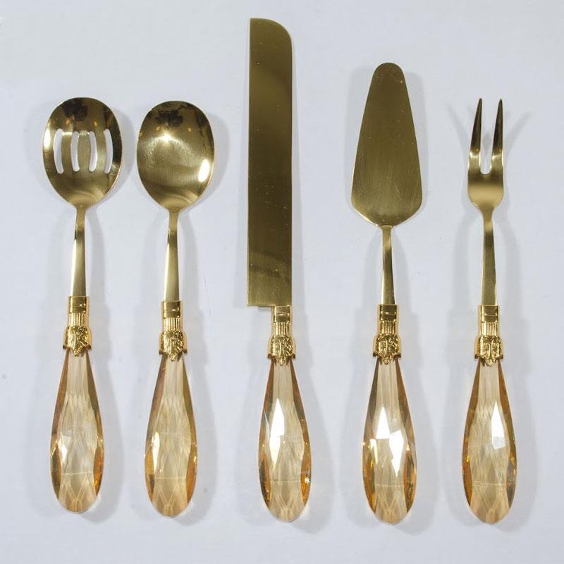 Diamond 5 Parça Amber Titanyum Kristal Saplı Servis Seti - Çamlıca Home