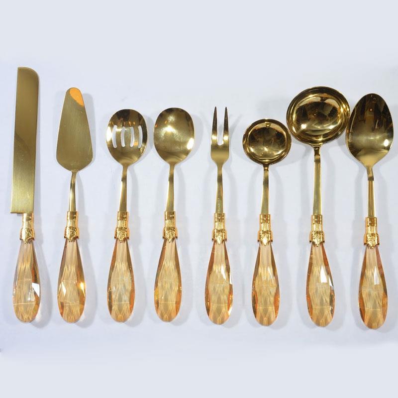 Diamond 8 Parça Amber Titanyum Kristal Saplı Servis Seti - Çamlıca Home