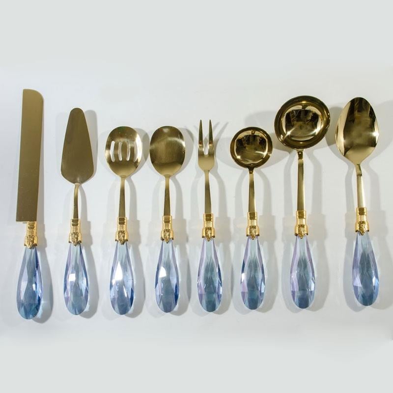 Emayra Diamond 8 Parça Mavi Altın Kristal Saplı Servis Seti - Çamlıca Home