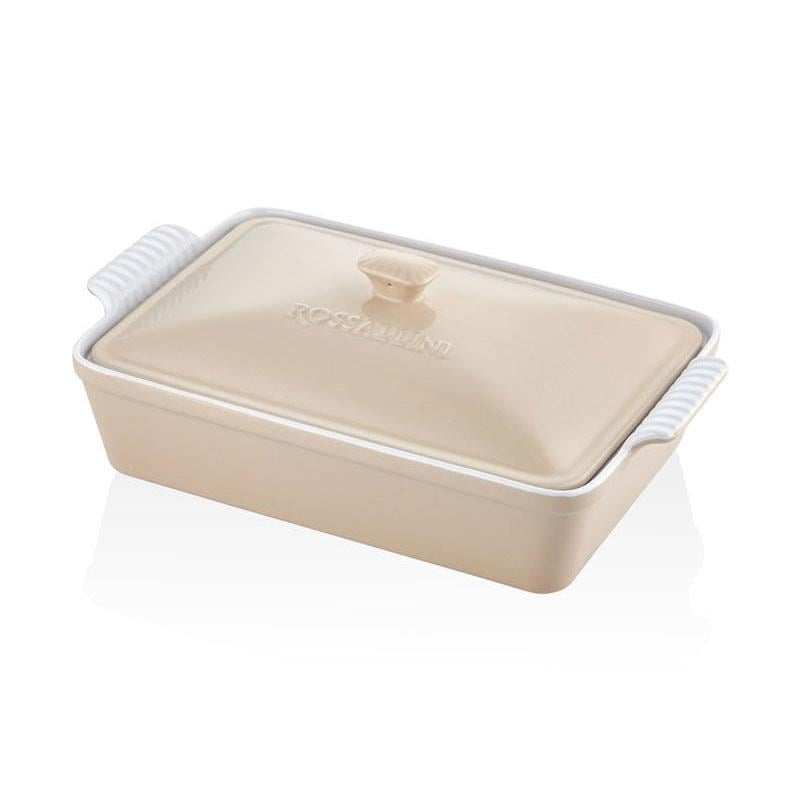 Dikdörtgen Kapaklı Fırın Kabı Bej 38x23x8,5 cm - Rossallini Life