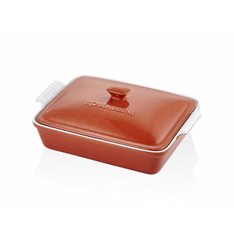 Dikdörtgen Kapaklı Fırın Kabı Kiremit 33x23x7 cm - Rossallini Life