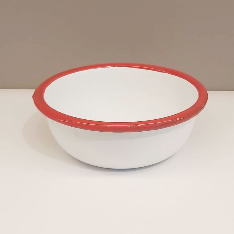 Emaye 12 cm Kase Beyaz Kırmızı Kordonlu - Emayeci