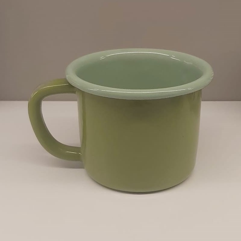 Emayra elma yeşili dış yüzey ve açık yeşil iç yüzeyli nostaljik emaye kupa 350 ml - Çamlıca Home