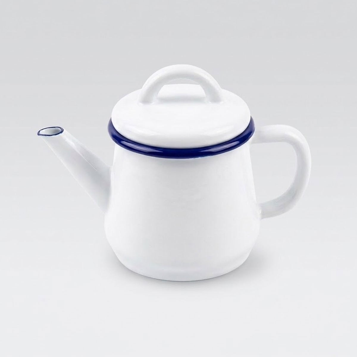 Çamlıca Home kobalt mavi kordon biyeli beyaz emaye 850 ml kapaklı çay ve bitki çayı demliği