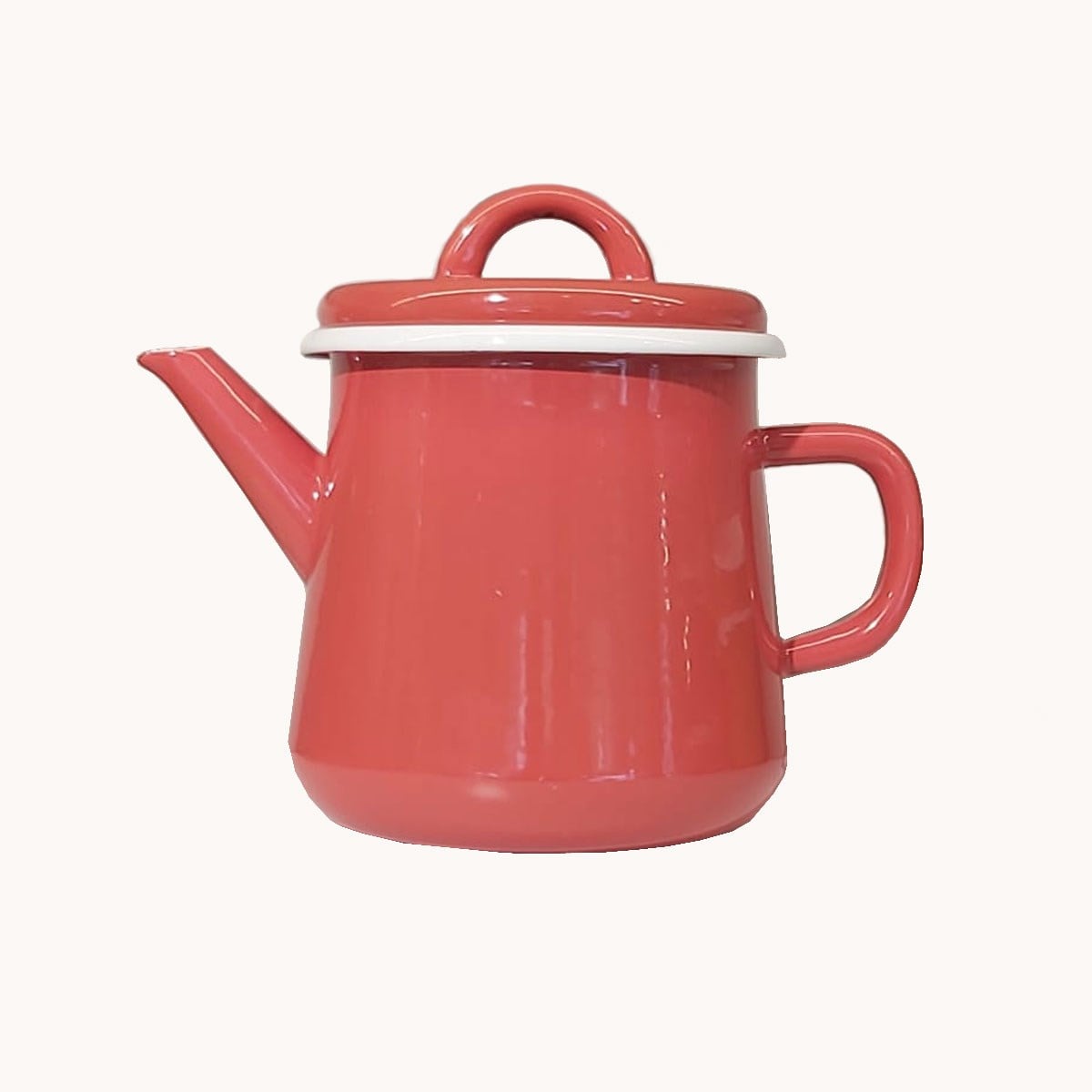 Çamlıca Home - Ağız Kısmı Metal Şeritsiz Kapaklı Emaye Demlik Domates Kırmızısı 1200 ml