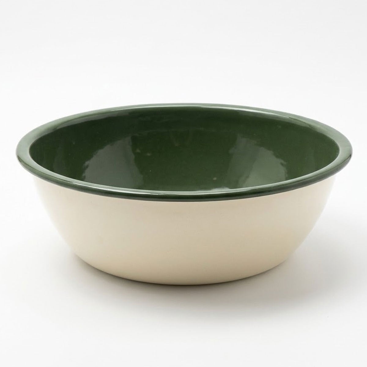 Çamlıca Home açık bal rengi dış gövdeli orman yeşili iç hazneli 32 cm emaye hamur yoğurma kasesi ve leğeni