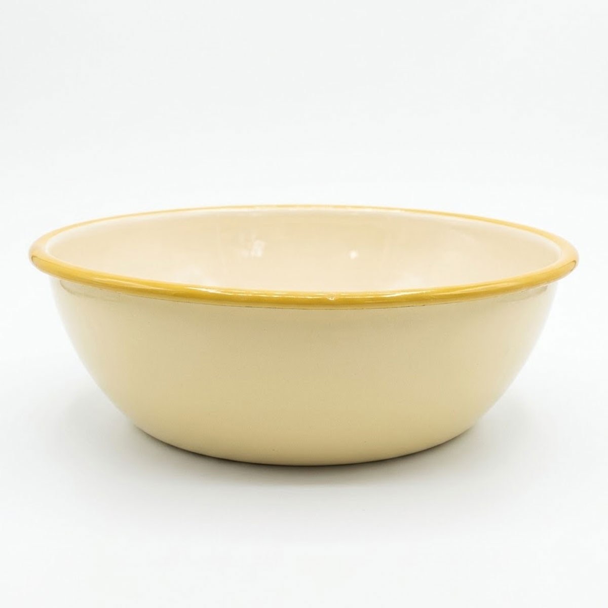 Çamlıca Home açık bal krem gövdeli sarı kordon bordürlü 32 cm emaye hamur yoğurma kasesi ve leğeni