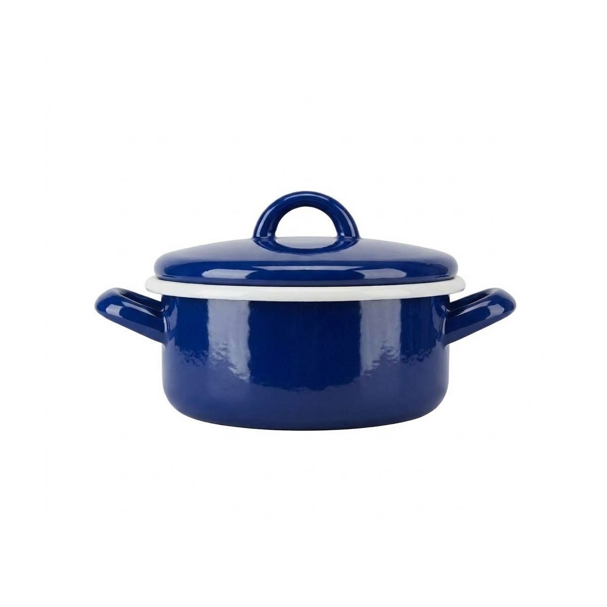 Çamlıca Home kobalt mavi beyaz kordon biyeli çift kulplu kapaklı derin emaye 16 cm pişirme tenceresi