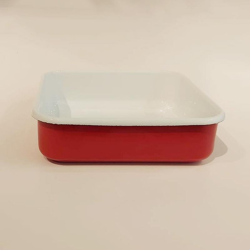 Emayra kırmızı emaye kare fırın tepsisi önden görünüm - Çamlıca Home
