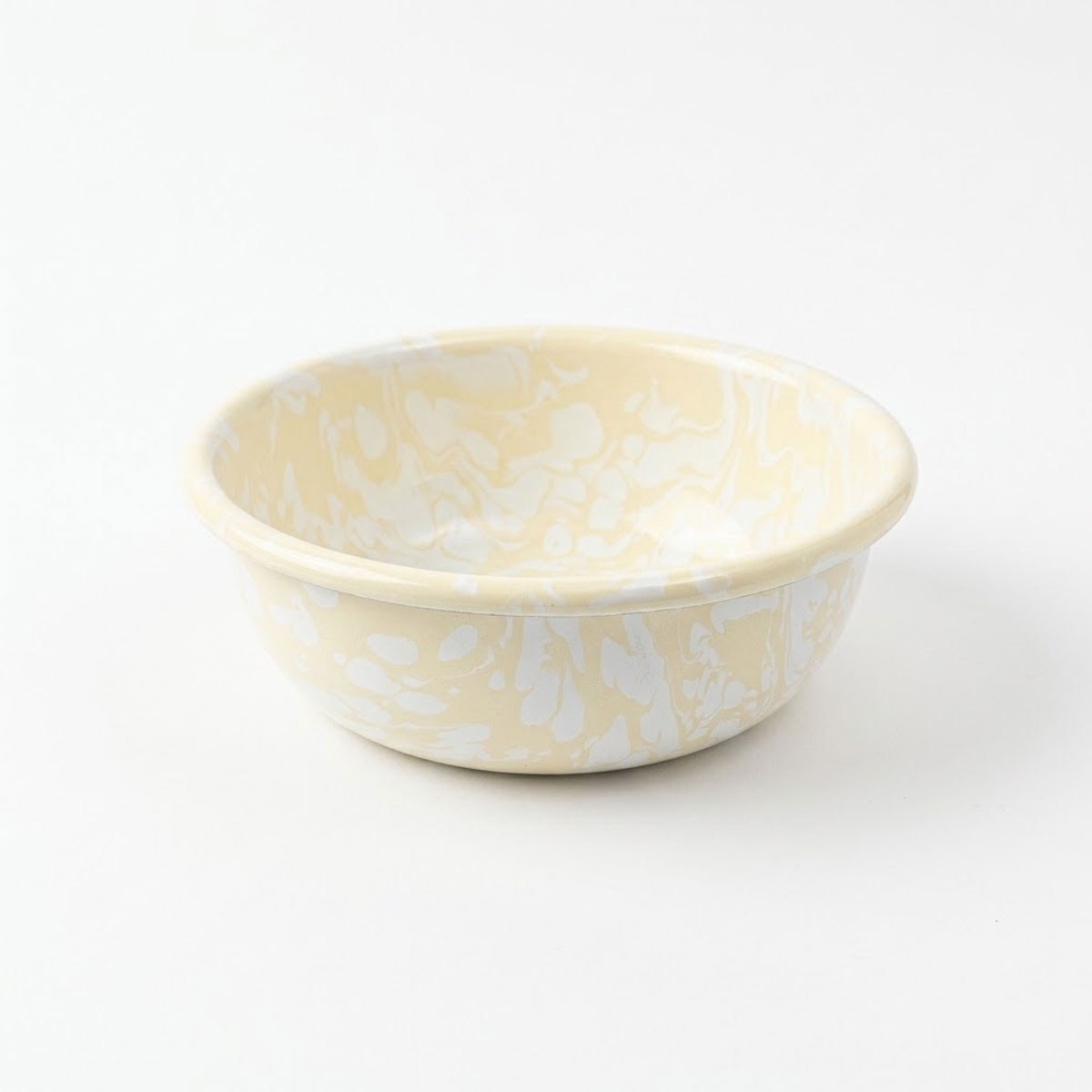 Pastel krem ve sarı çakıltaşı ebru desenli 12 cm fırınlanmış emaye sunum kasesi Çamlıca Home