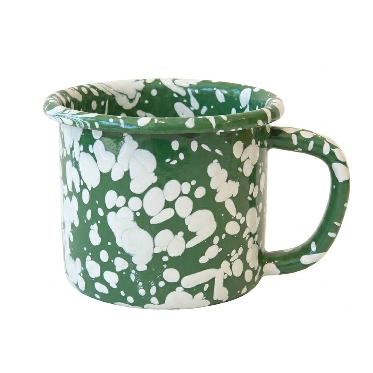 Çamlıca Home damlatma desen orman yeşili 350 ml emaye kupa kolay ergonomik kulp tasarımı