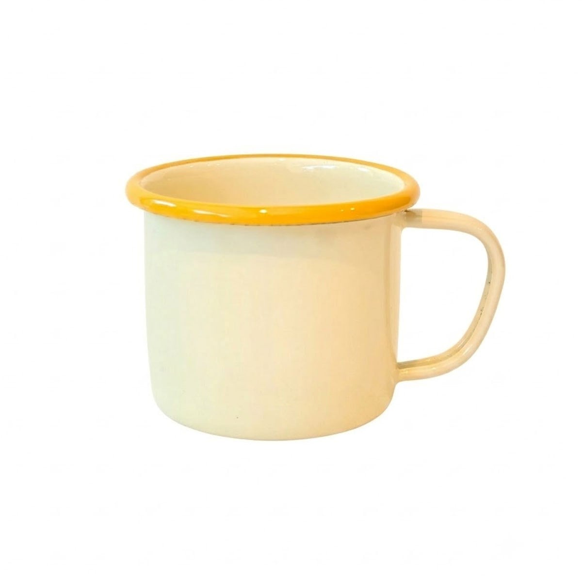 Çamlıca Home soft ve sıcak tonları bir arada sunan dışı düz krem ağız kısmı altın sarısı şeritli emaye kupa 350 ml