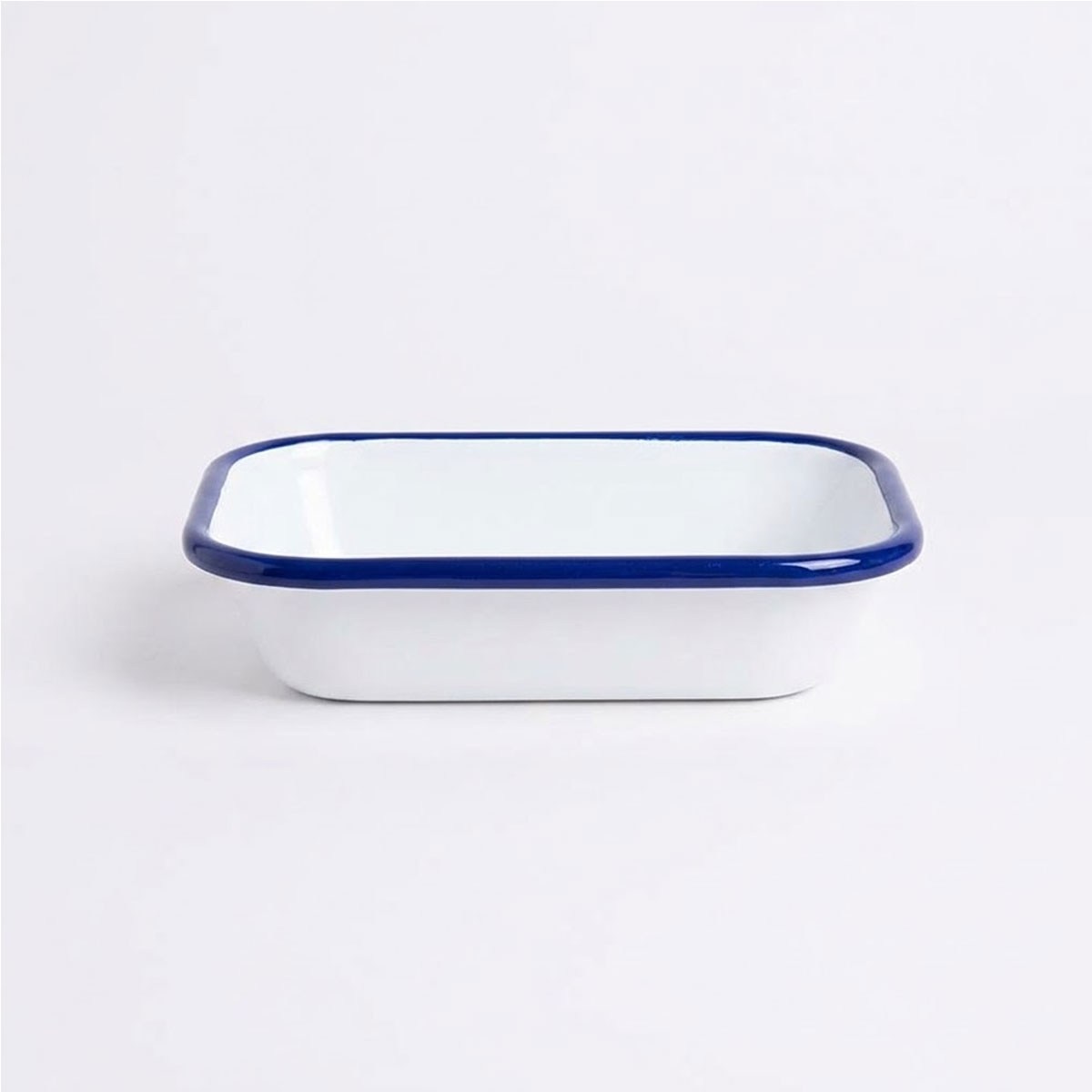 Çamlıca Home kobalt mavi kordon biyeli beyaz emaye 17x12 cm dikdörtgen meze sos ve kahvaltılık sunum tabağı