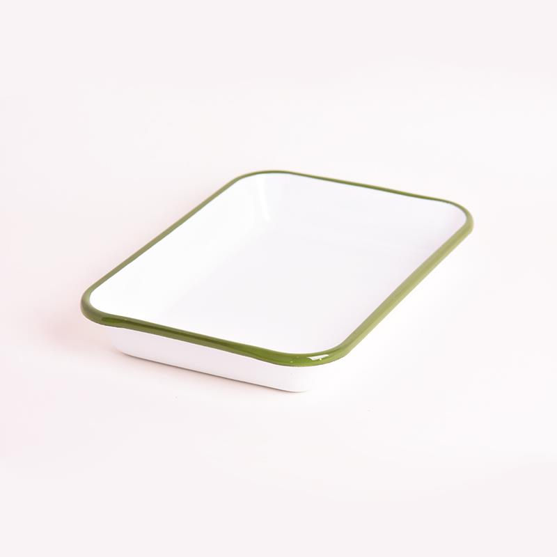 Emaye Meze Tabağı Beyaz Kordon Ç. Yeşil 26 cm - Emayeci