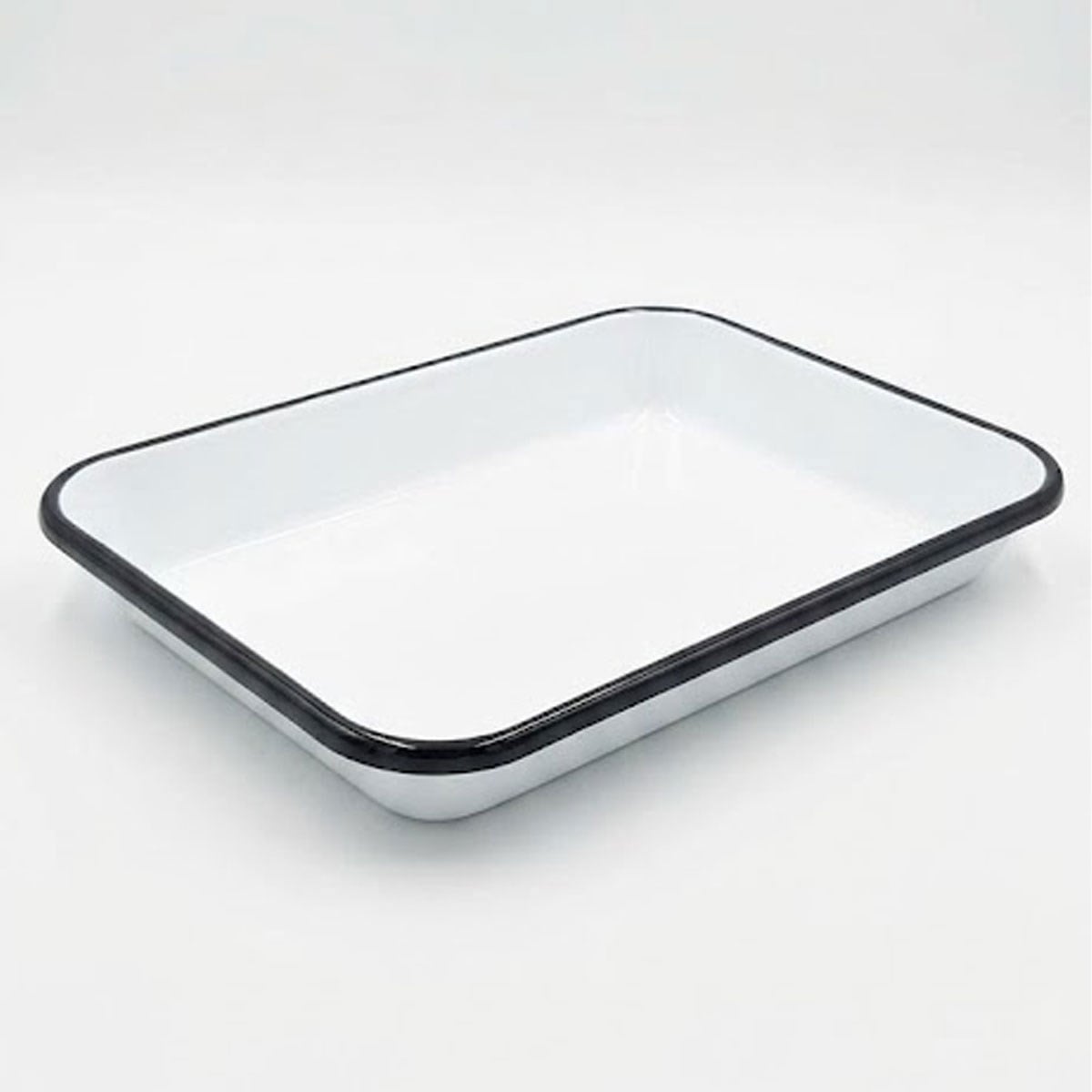 Çamlıca Home 27x19 cm siyah kordonlu beyaz emaye meze ve servis tabağı