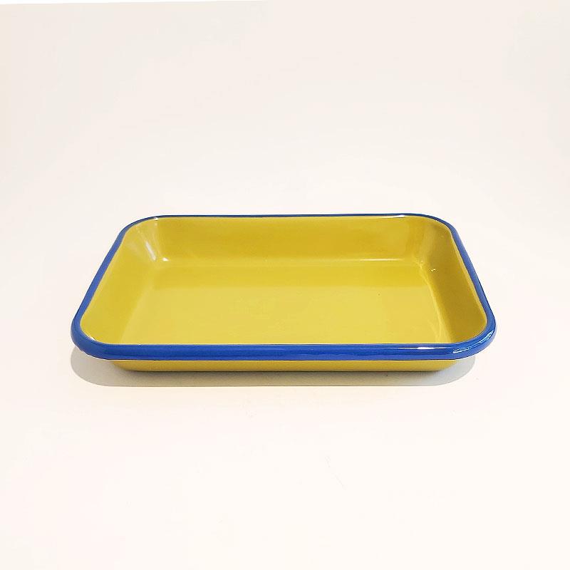 Çamlıca Home Emayra Fıstık Yeşili Emaye Meze Tabağı 27x19 cm - Kobalt Kordon Detaylı