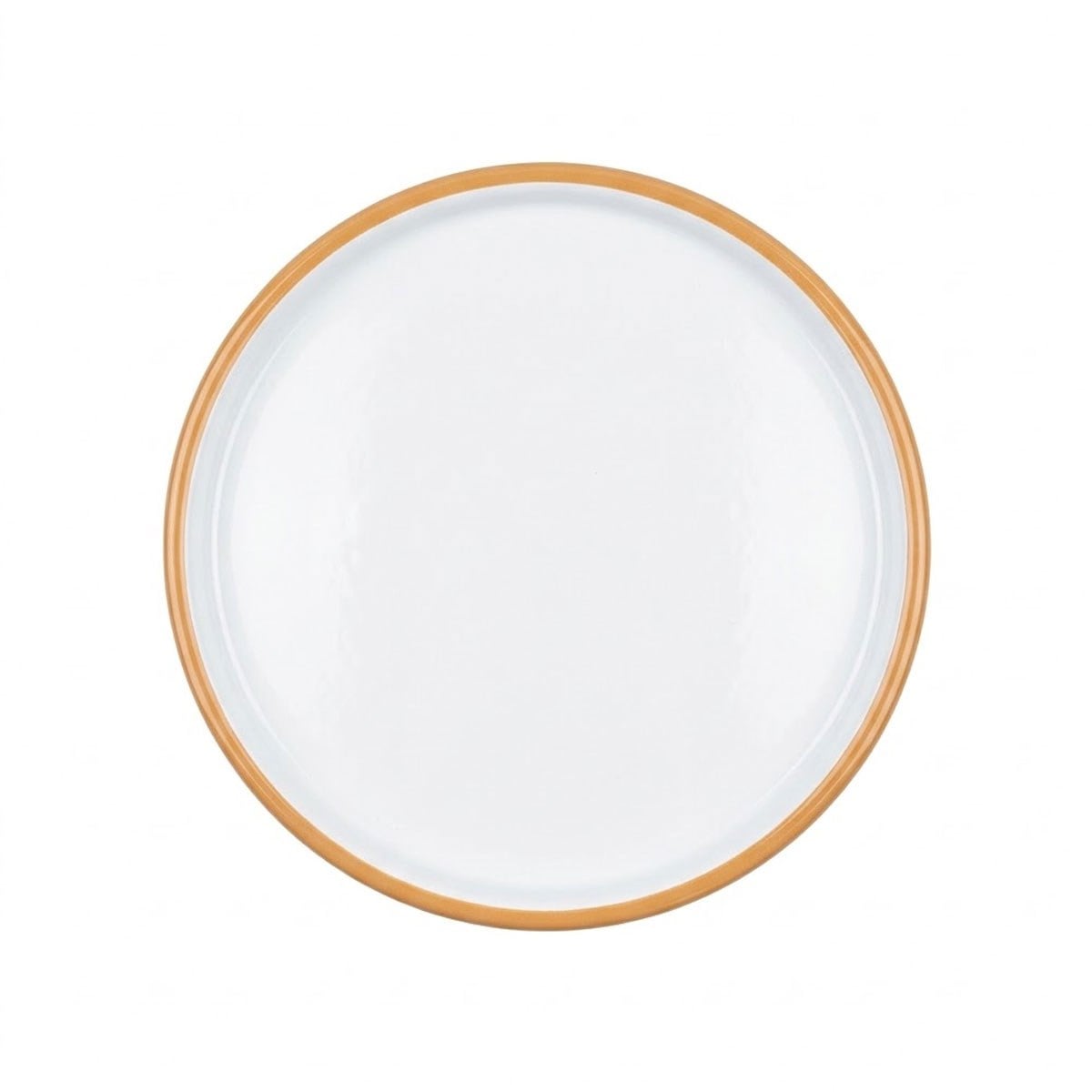 Çamlıca Home altın sarı kordon biyeli beyaz emaye 28 cm geniş yuvarlak pizza börek sunum tepsisi