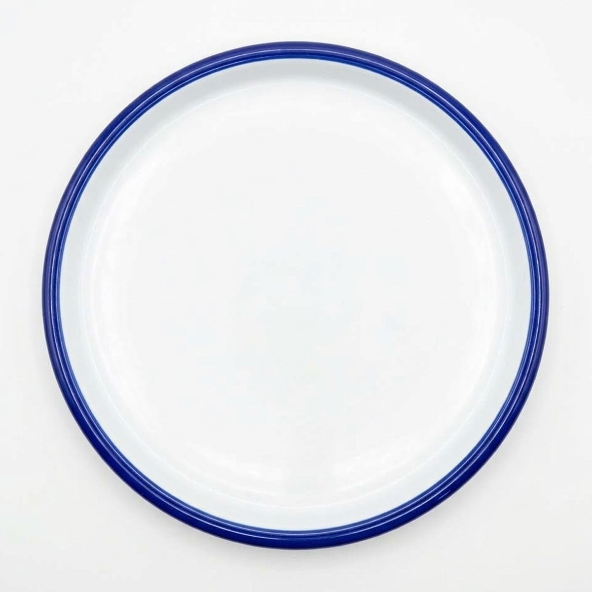 Çamlıca Home kobalt mavi kordon biyeli beyaz emaye 32 cm büyük yuvarlak pizza börek sunum tepsisi