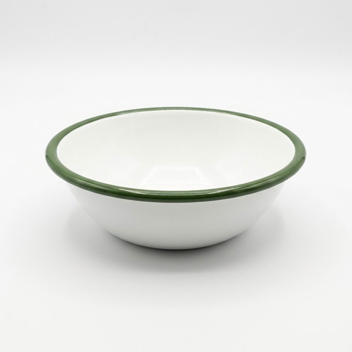 Çamlıca Home beyaz renkli asker yeşili kordonlu 20 cm emaye salata ve sunum kasesi