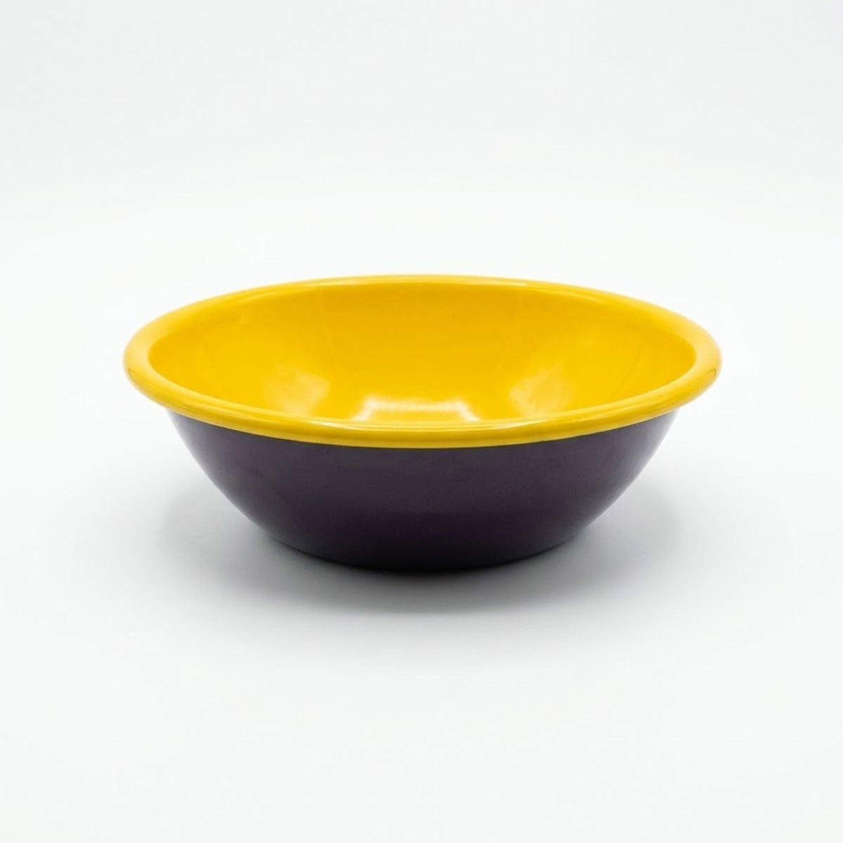 Çamlıca Home mürdüm moru dış gövdeli parlak sarı iç hazneli 20 cm emaye salata kasesi