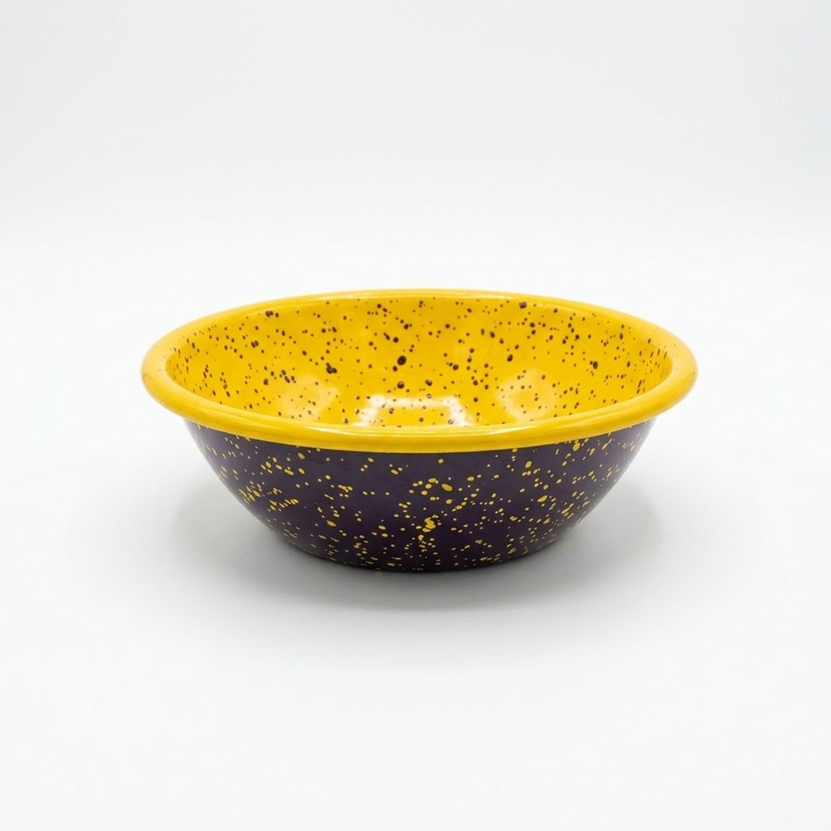 Çamlıca Home sarı iç yüzeyli mor serpme desenli 20 cm emaye salata kasesi