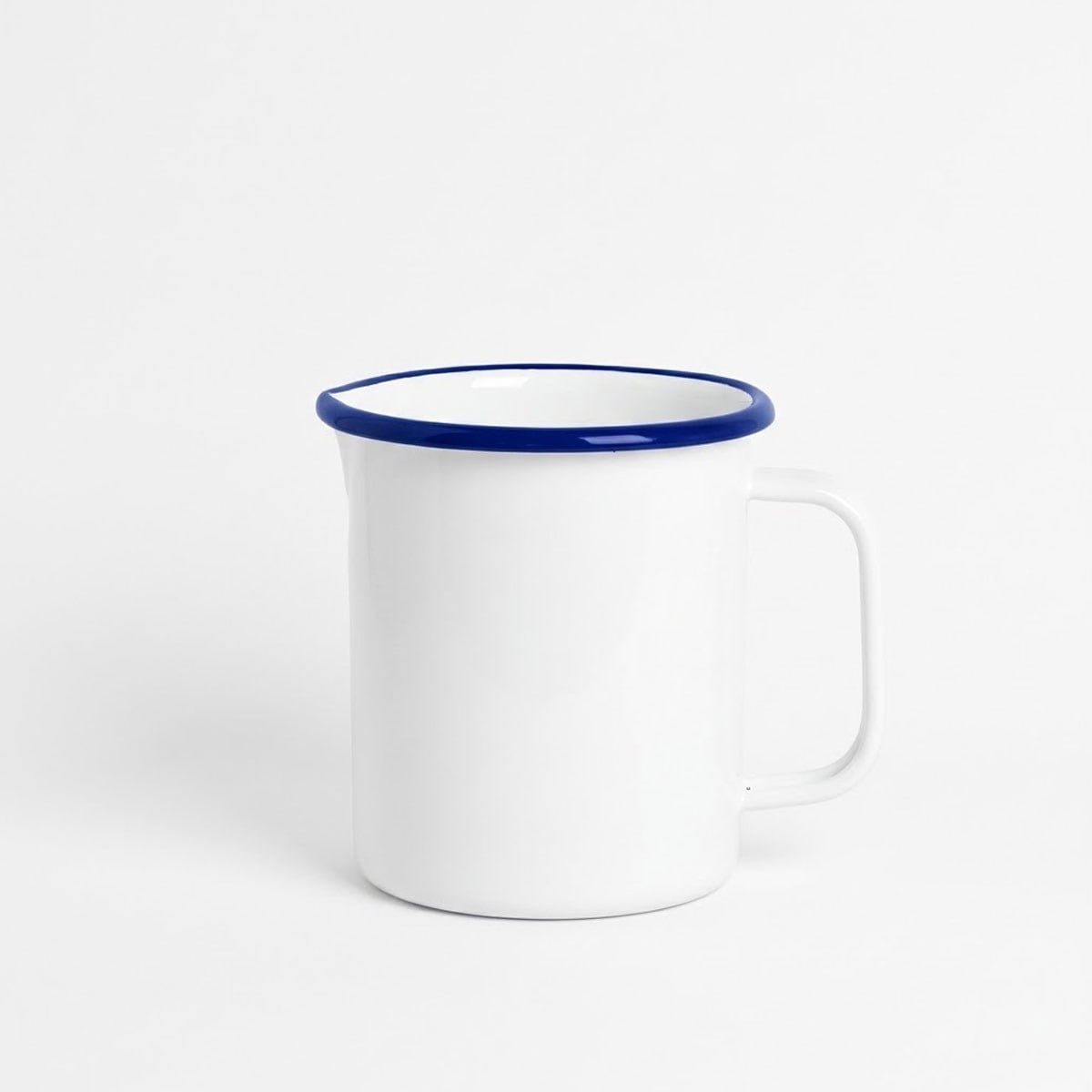 Çamlıca Home kobalt mavi kordon biyeli beyaz 1200 ml kulplu emaye su ve içecek sürahisi