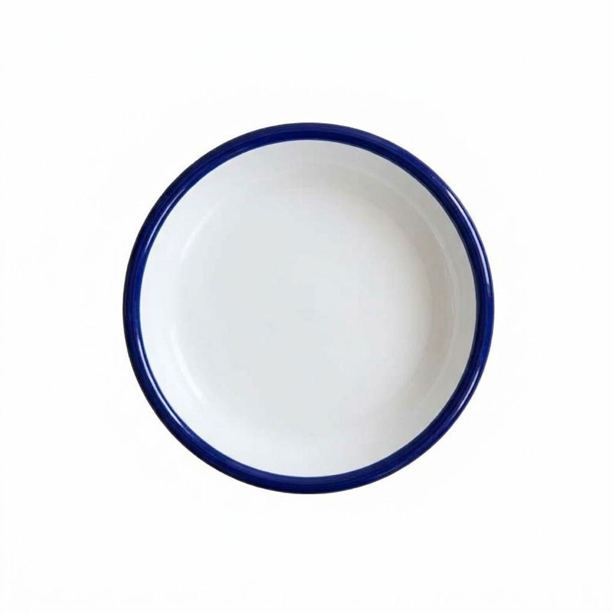 Çamlıca Home kobalt mavi kordon biyeli beyaz emaye 16 cm yuvarlak tatlı pasta ve kahvaltı tabağı