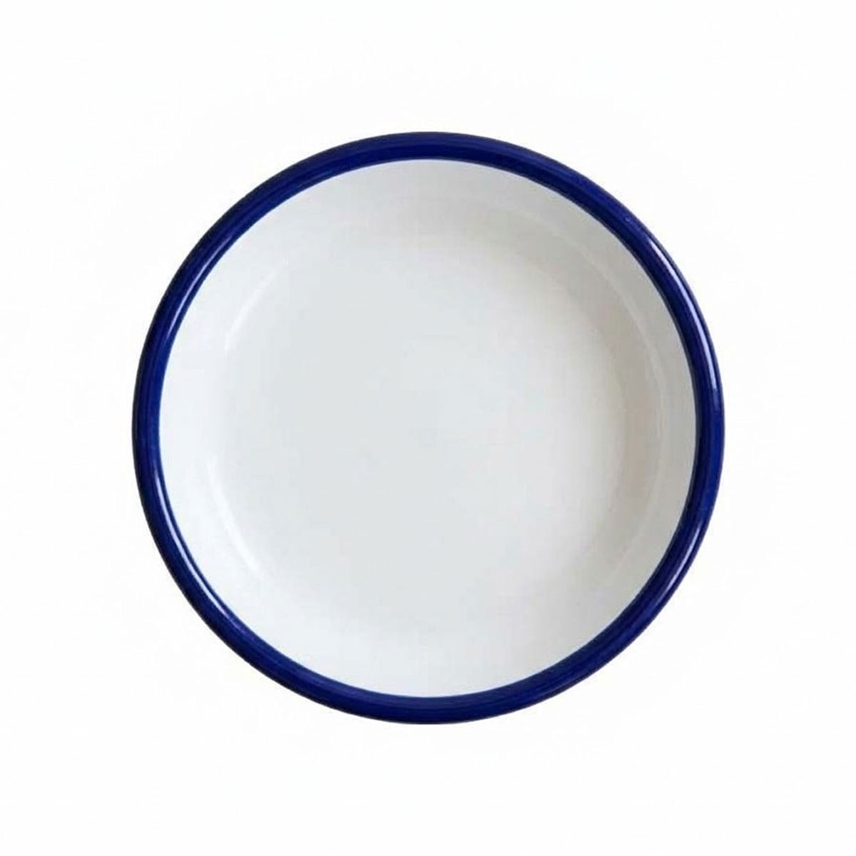 Çamlıca Home kobalt mavi kordon biyeli beyaz emaye 20 cm yuvarlak yemek kahvaltı ve servis tabağı