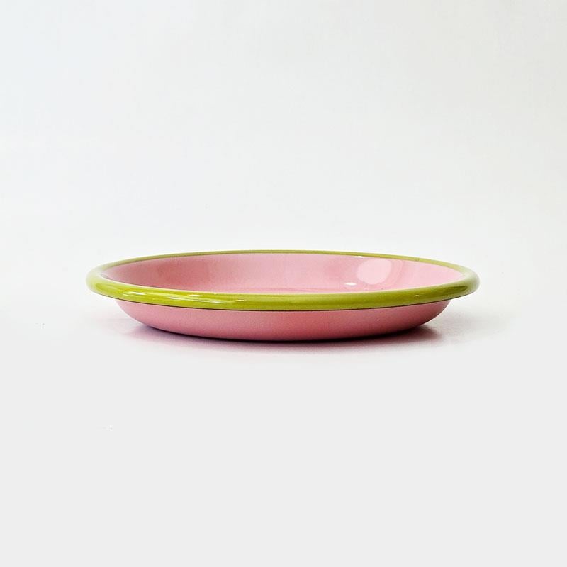 Emaye Tabak 20 cm Gül Kurusu Kordon F.Yeşil - 20-cm-emaye-tabak-gül-kurusu-fıstık-yeşili-kordonlu