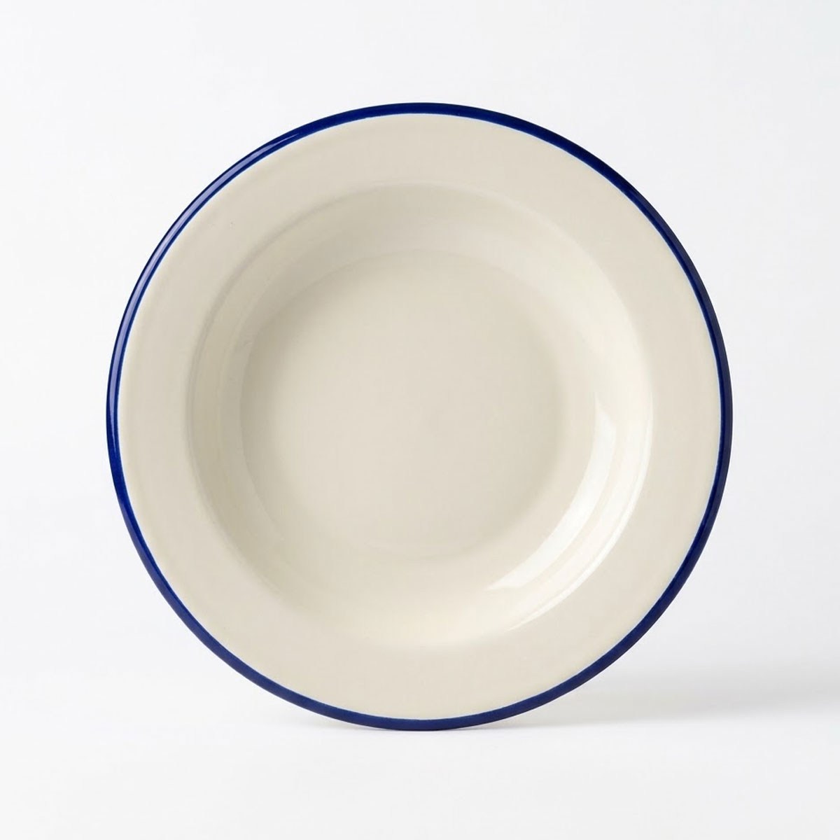 Çamlıca Home kobalt mavi kordon biyeli kırık beyaz emaye 23 cm çukur yemek makarna ve servis tabağı