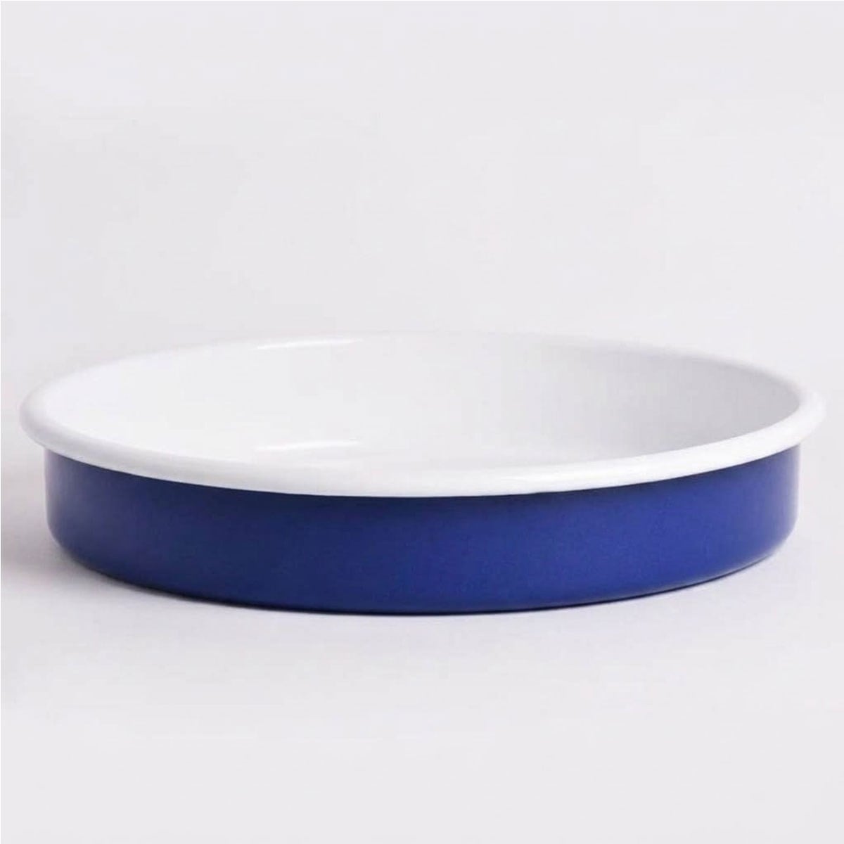 Çamlıca Home kobalt mavi dış yüzeyli içi beyaz emaye 28 cm yuvarlak fırın ve börek tepsisi