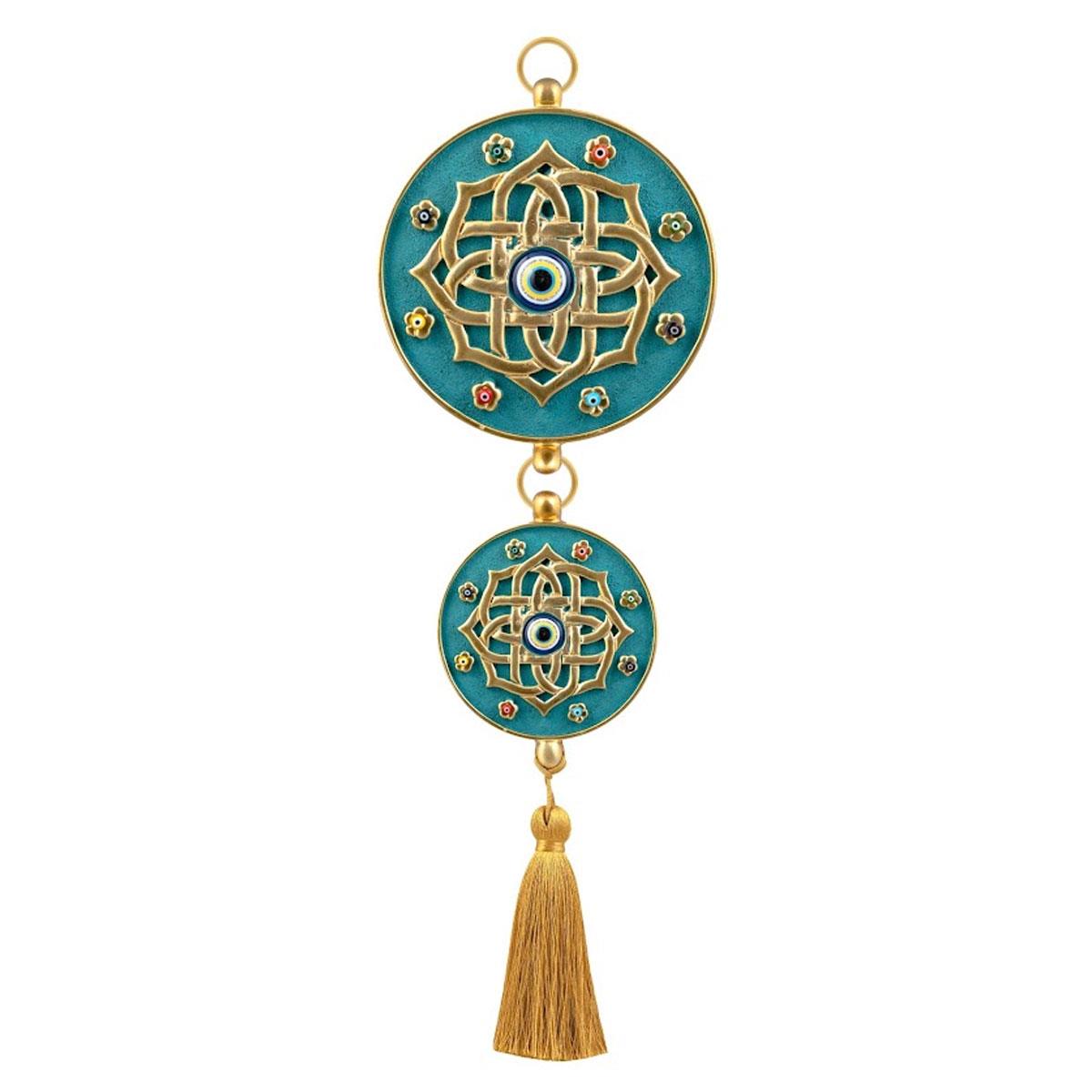 Nazar boncuklu duvar süsü Emayra Turkuaz Mandala Desenli Püsküllü - Çamlıca Home