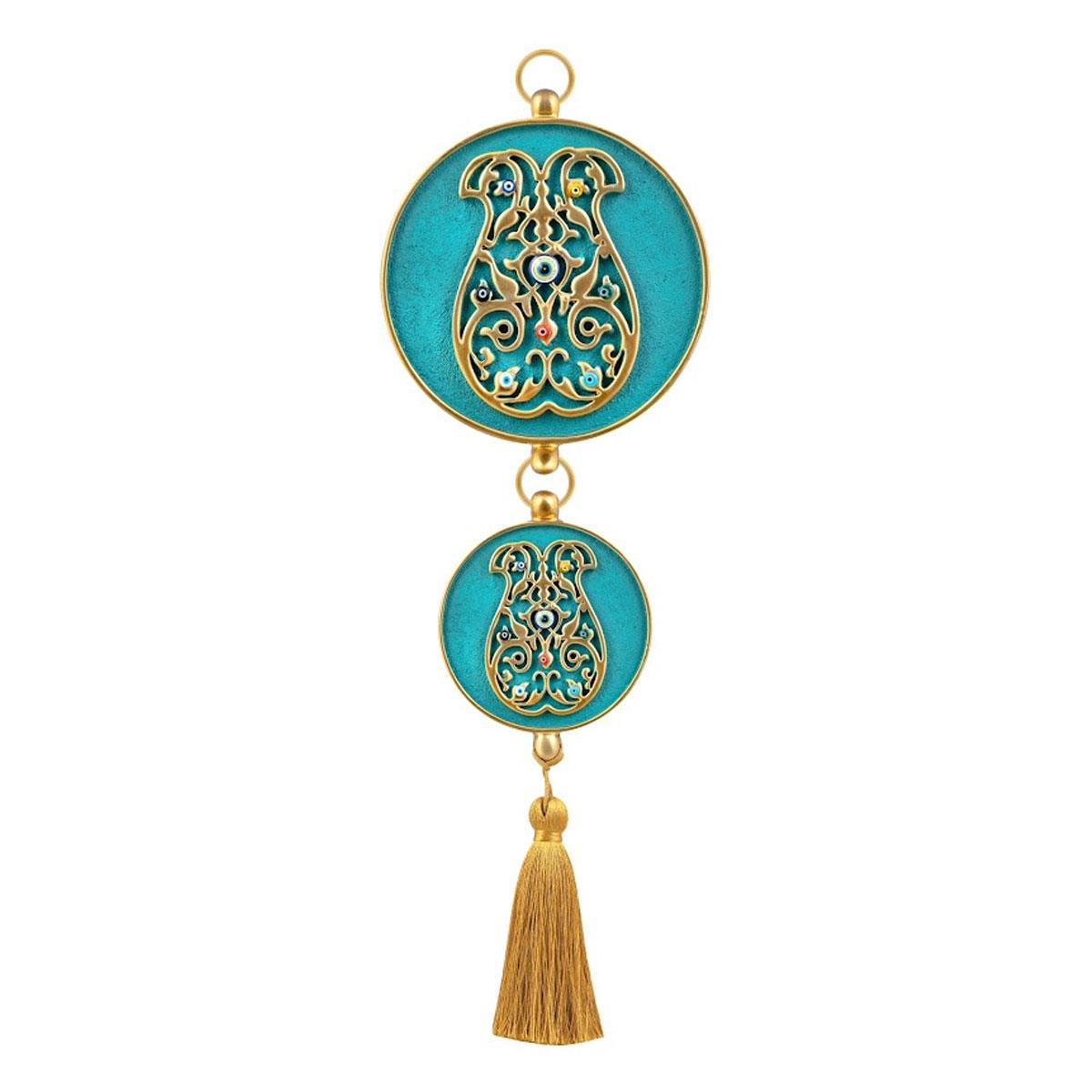 Nazar boncuklu duvar süsü Emayra Yeşil Kaftan Motifli Püsküllü - Çamlıca Home