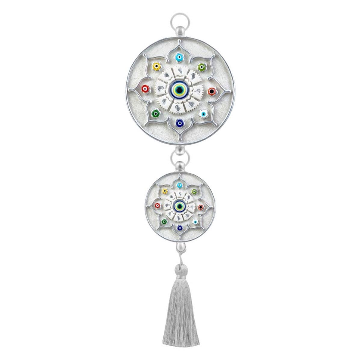 Nazar boncuklu duvar süsü Emayra Beyaz Gümüş Yıldız Motifli - Çamlıca Home