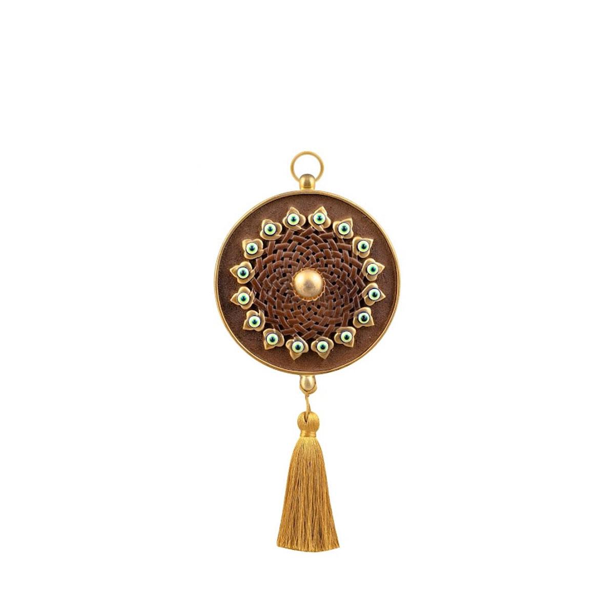 Emayra Tekli Nazar Boncuklu Duvar Süsü, kahve rengi ve geleneksel desenli