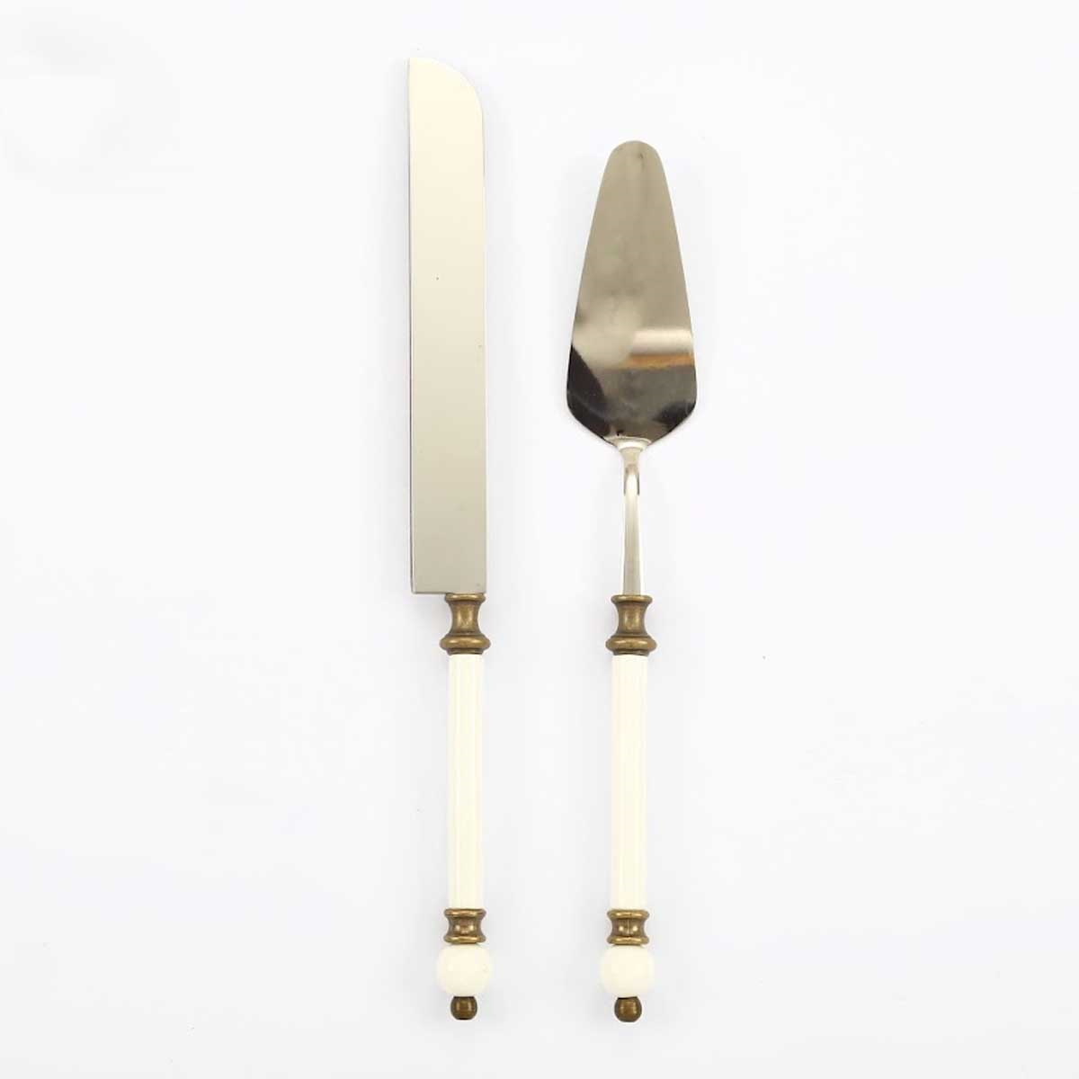 Özel davetler ve butik kafeler için antik tasarım porselen saplı pasta bıçağı ve spatulası