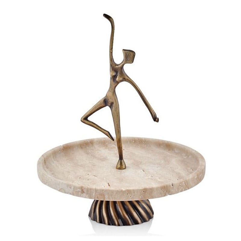 Evza Burgu Ayaklı  Balerin Figürlü Sunumluk Traverten - Seta Bianca